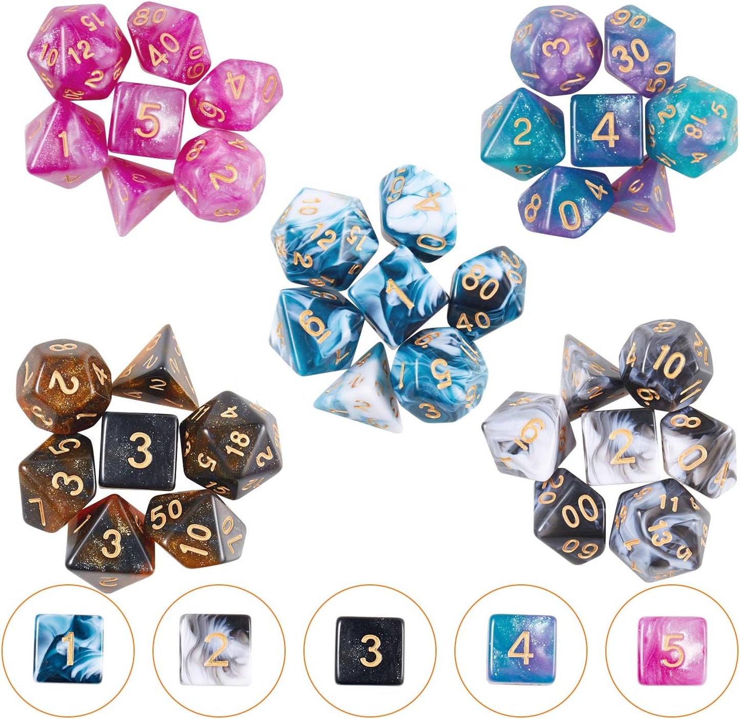 Coyeekn DND Dice Set, 20 x 7 (140 Pieces) Polyhedron Dice 20 Colors Dice for Dungeons and Dragons DND RPG MTG Table Games D4 D8 D10 D12 D20 with 1 Large Flannel Bag
