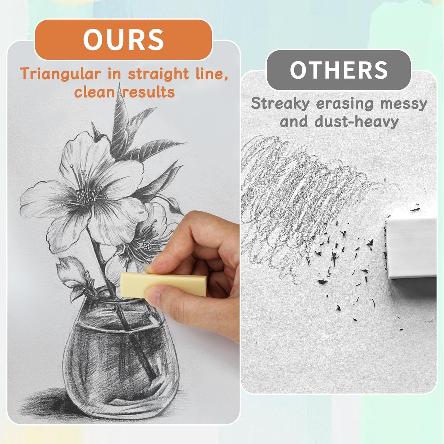 EULANT Pencil Erasers 6 Pieces, White 2B Rubbers Erasers for Schools Office Kids Adults, Soft Art Erasers for Writing Drawing Student Teachers