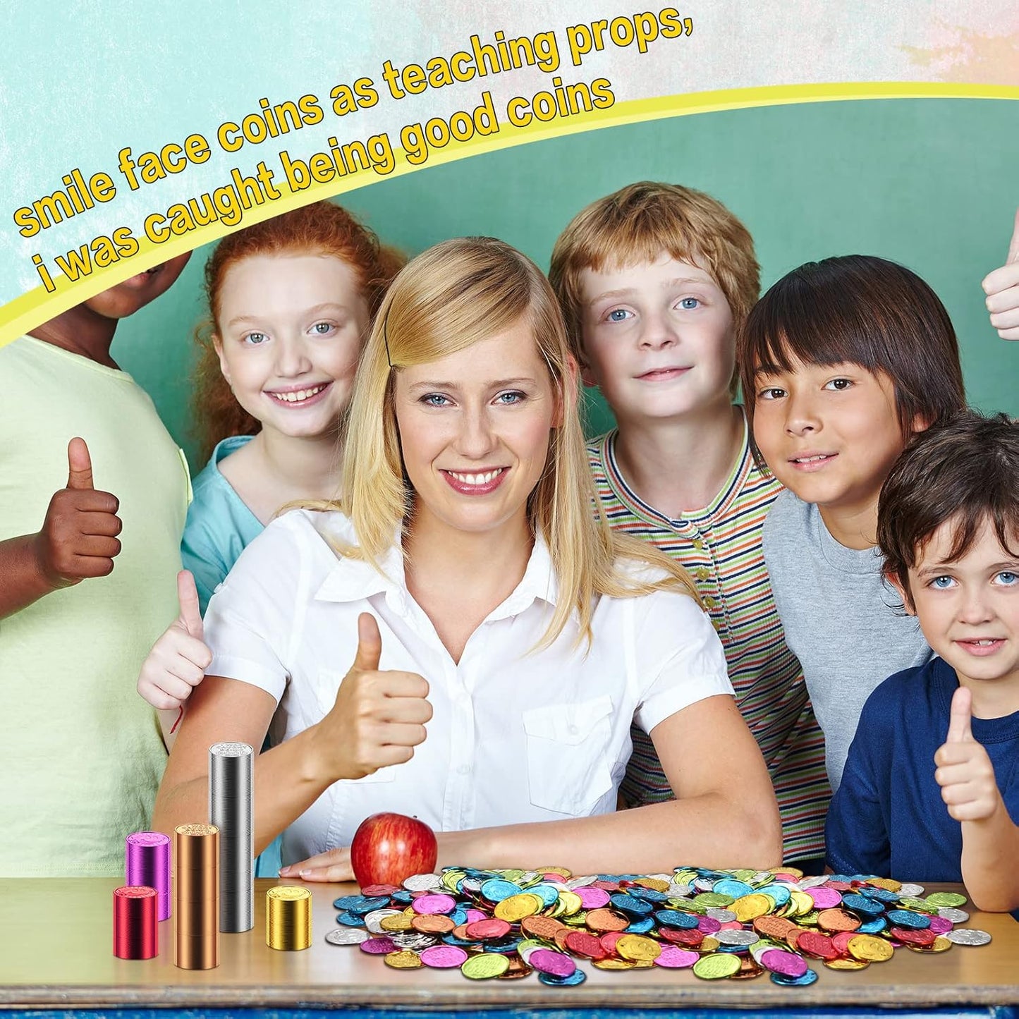 Jerify 500 Pcs I was Caught Being Good Coins for Kids Behavior Tokens Laugh Face Plastic Reward Colored Pretend Coin Carnival Halloween Party Counting (Crown)