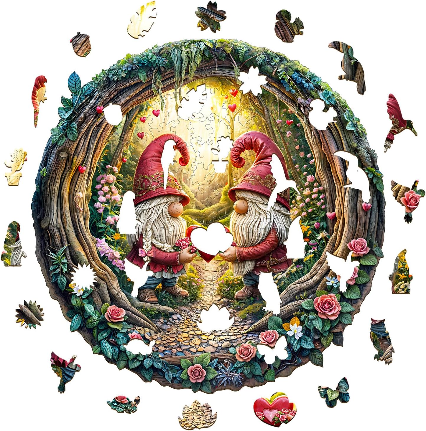 KAAYEE Wooden Puzzles for Adults, Gnome Couple Wooden Jigsaw Puzzle, 455 PCS Unique Shape Wood Puzzles Adult, 3D Visual Effect Flat Puzzle Birthday Family Games (XL-17.3 * 17.3in)