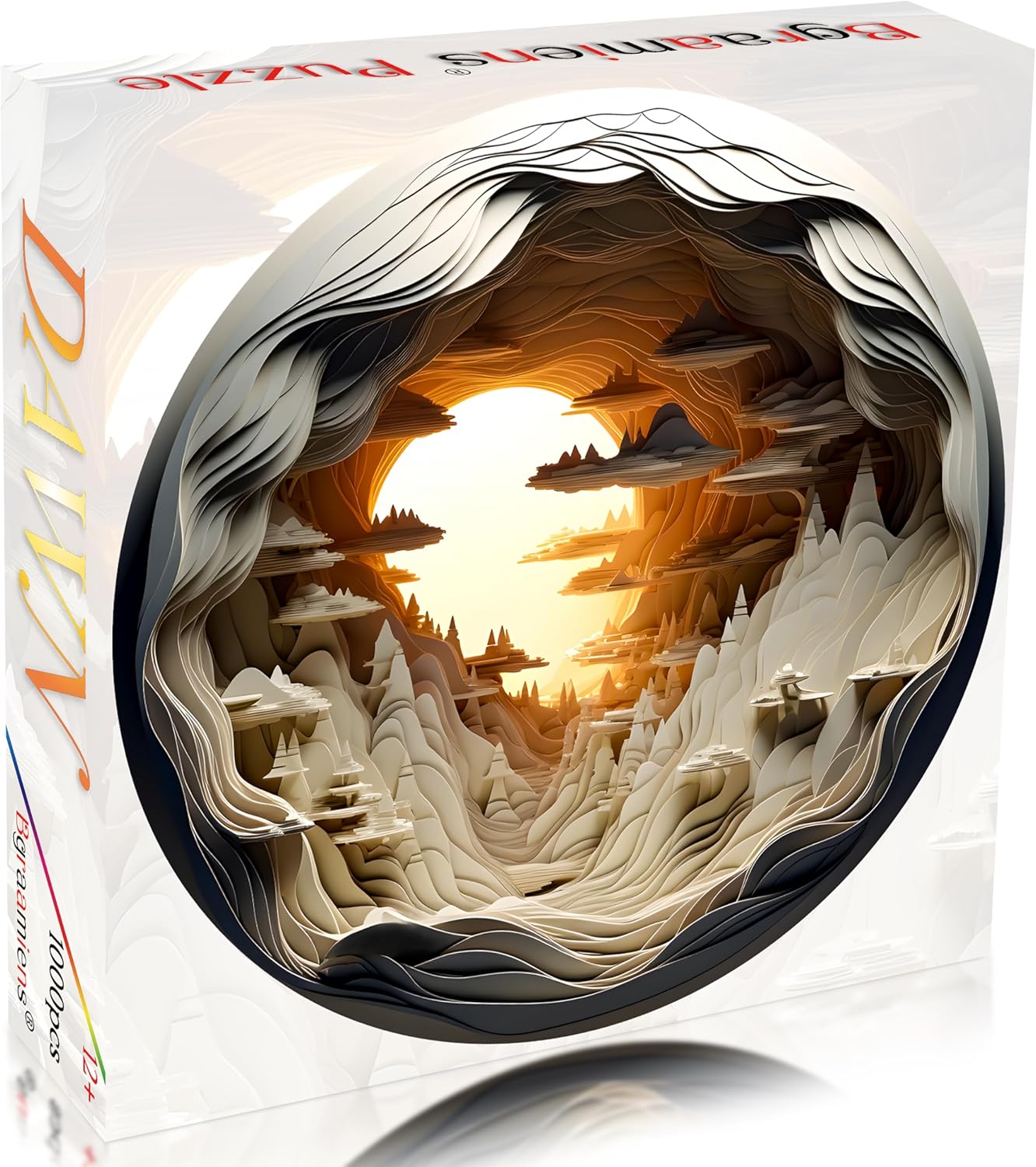 Bgraamiens 3D Visual Dawn Inside a Cave - 1000 Pieces Round Puzzle for Adults, Unique Autostereoscopy Hard Challenge, BG24011