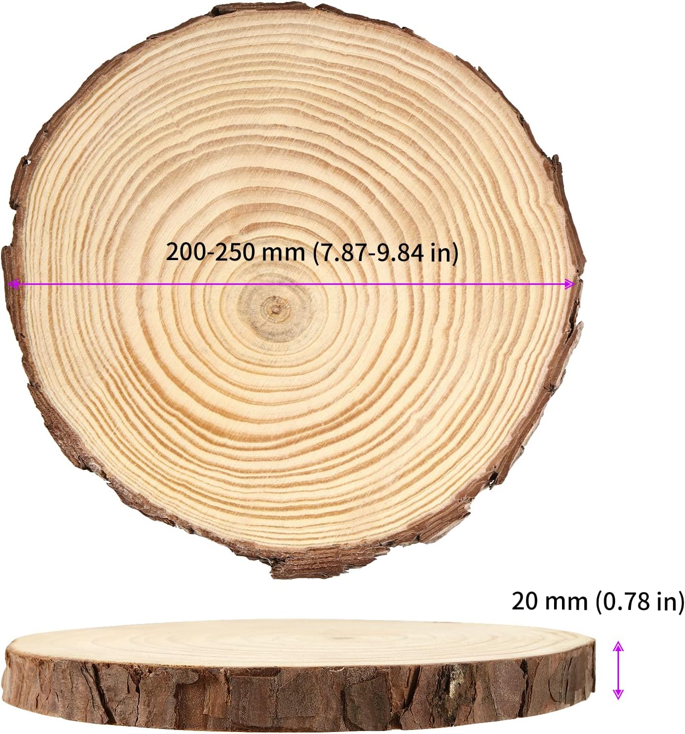 JEUIHAU 6 PCS 8-10 Inches Natural Unfinished Wood Slices, Round Wooden Tree Bark Discs, Wooden Circles for DIY Crafts, Christmas, Rustic Wedding Ornaments