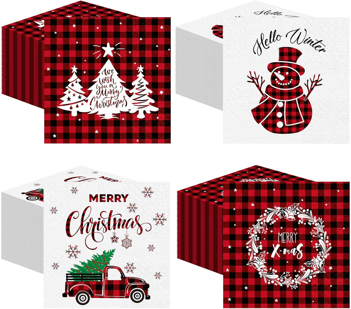 Janlaugh 200 Pcs Christmas Paper Cocktail Napkins Disposable 2 Ply Xmas Style Decoupage Beverage Napkins for Xmas Holiday Winter Dinner Table Decor