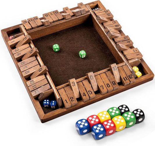 ropoda Shut The Box Game, Upgraded 12 Numbers Wooden Board Games for Adult and Kids, Shut The Box Dice Game -Addition Training, Fun for Family Game Night,Vintage Style