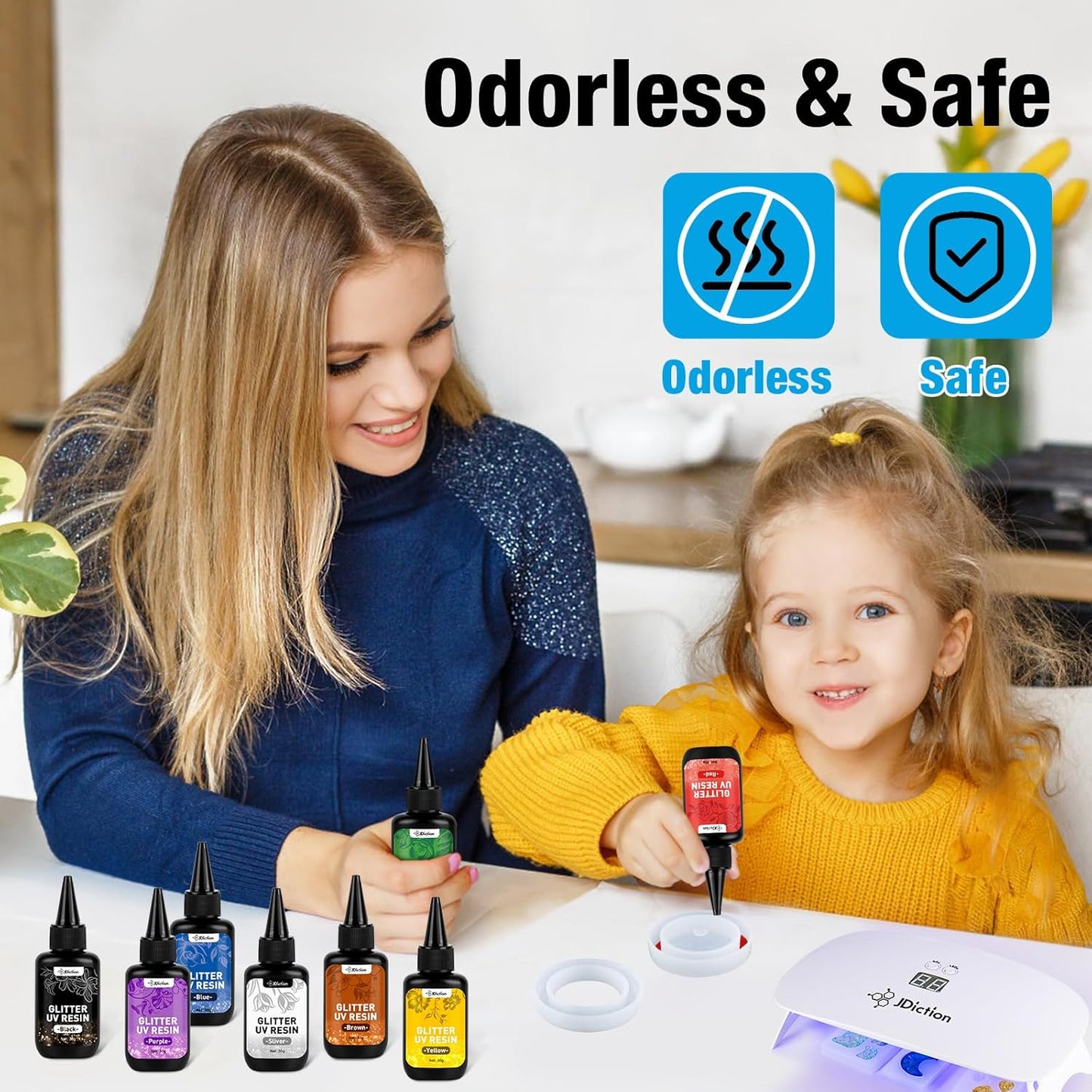 JDiction Glitter Colored UV Resin, 8 Colors Metallic UV Resin with Sparkling Effect, Hard Glitter UV Resin Kit for Jewelry Making, Colored Resin Casting and Coating, Crafts and Decoration