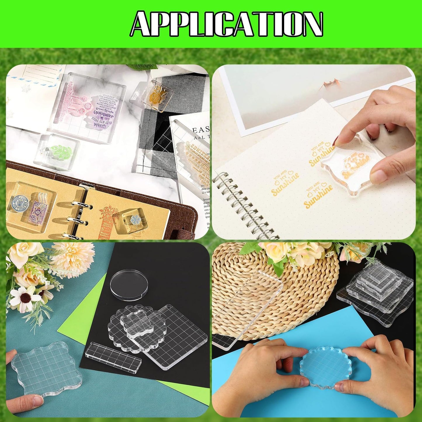 2Pcs Clear Stamp Blocks Set, 3 x 3 Inch Wave-Like Acrylic Blocks for Stamping With Grid Lines - Scrapbooking Crafts Tools