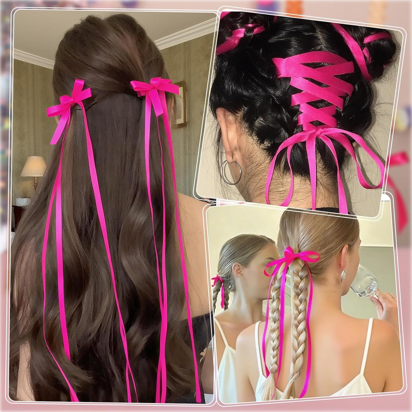 120 Yards Hot Pink Ribbon 3/8 Inch Thin Pink Satin Ribbon for Christmas Gift Wrapping Wedding Bride Bracelet Hair Bows DIY Crafts Bags Balloon String