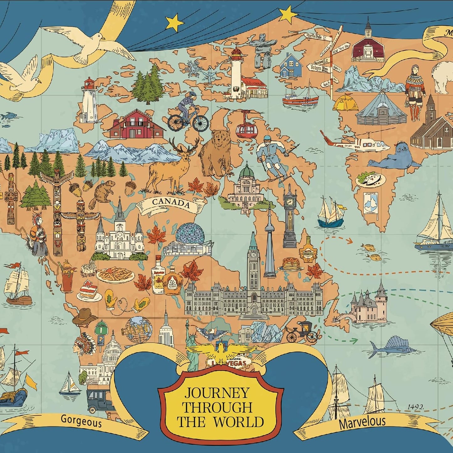 MOMIBOOK Puzzles for Adults 1000 Pieces Jigsaw Puzzles of Journey Through The World, Painting Image World Map Difficult Challenging Impossible Puzzle Unique Funny Party Christmas Birthday Gifts
