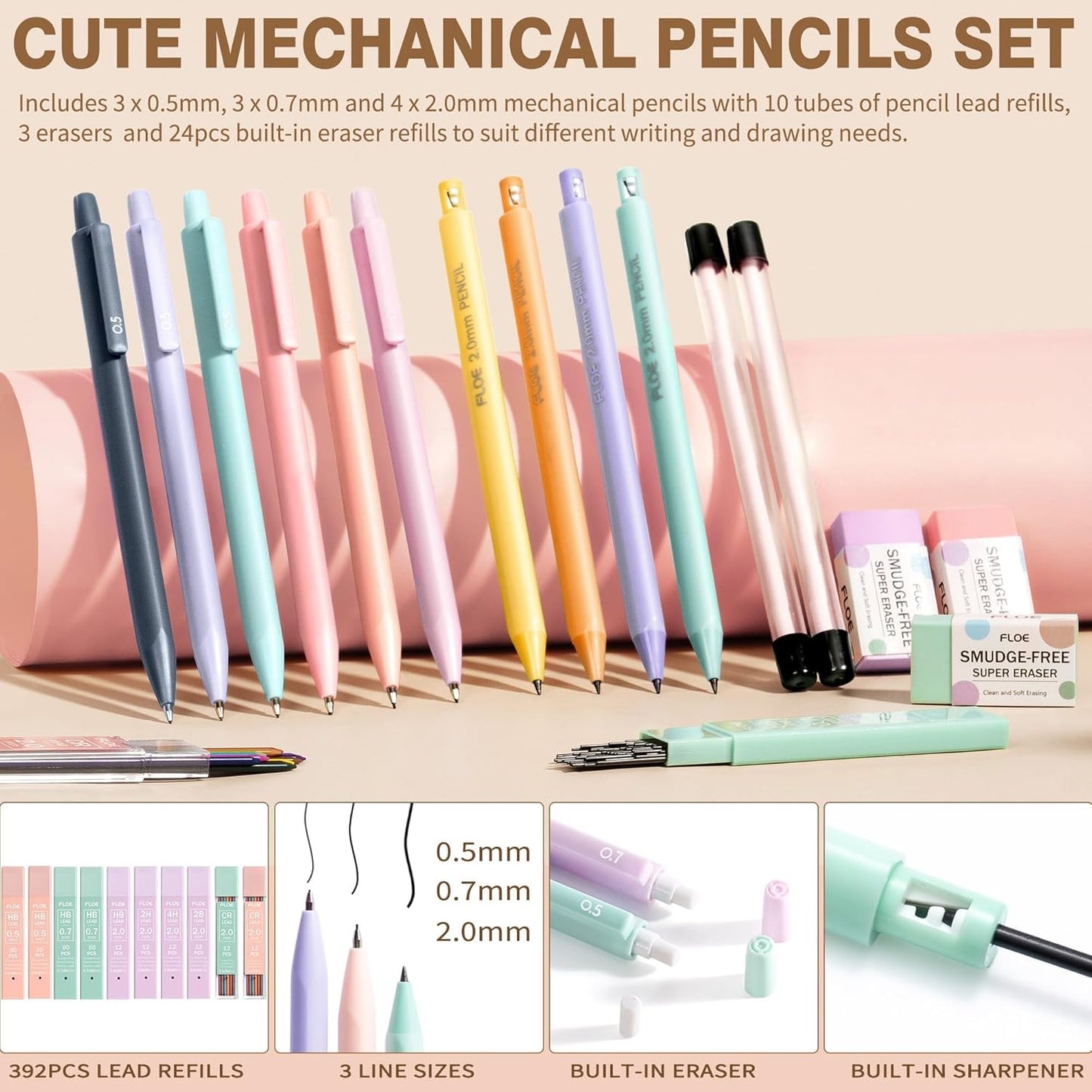 62PCS Aesthetic School Supplies with Cute Pencil Case, Pastel Highlighters Black Ink Gel Pens Mechanical Pencils Kit, Back to School Supplies College Essentials Preppy Stationary Set for Student Girls