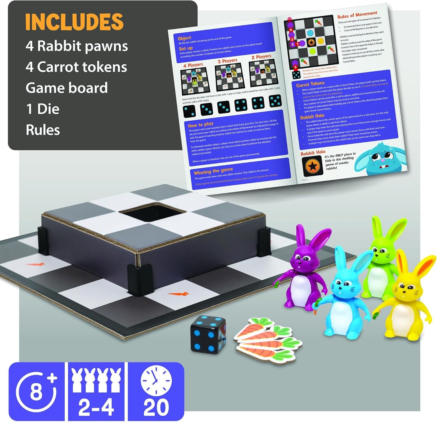 MindWare Stabbits: Strategic Bunny Battle Game – Beware of Backstabbing Rabbits with Lethal Carrots – Fun and Sneaky Board Game for 2-6 Players