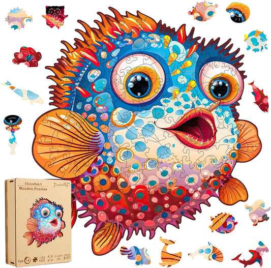 Wooden Puzzles for Kids,100 Pieces Ocean Puzzle,Unique Fish Shaped Wooden Puzzle, Preschool Puzzle Toys, Give Your Kids/Grandchildren, Suitable for Family Games