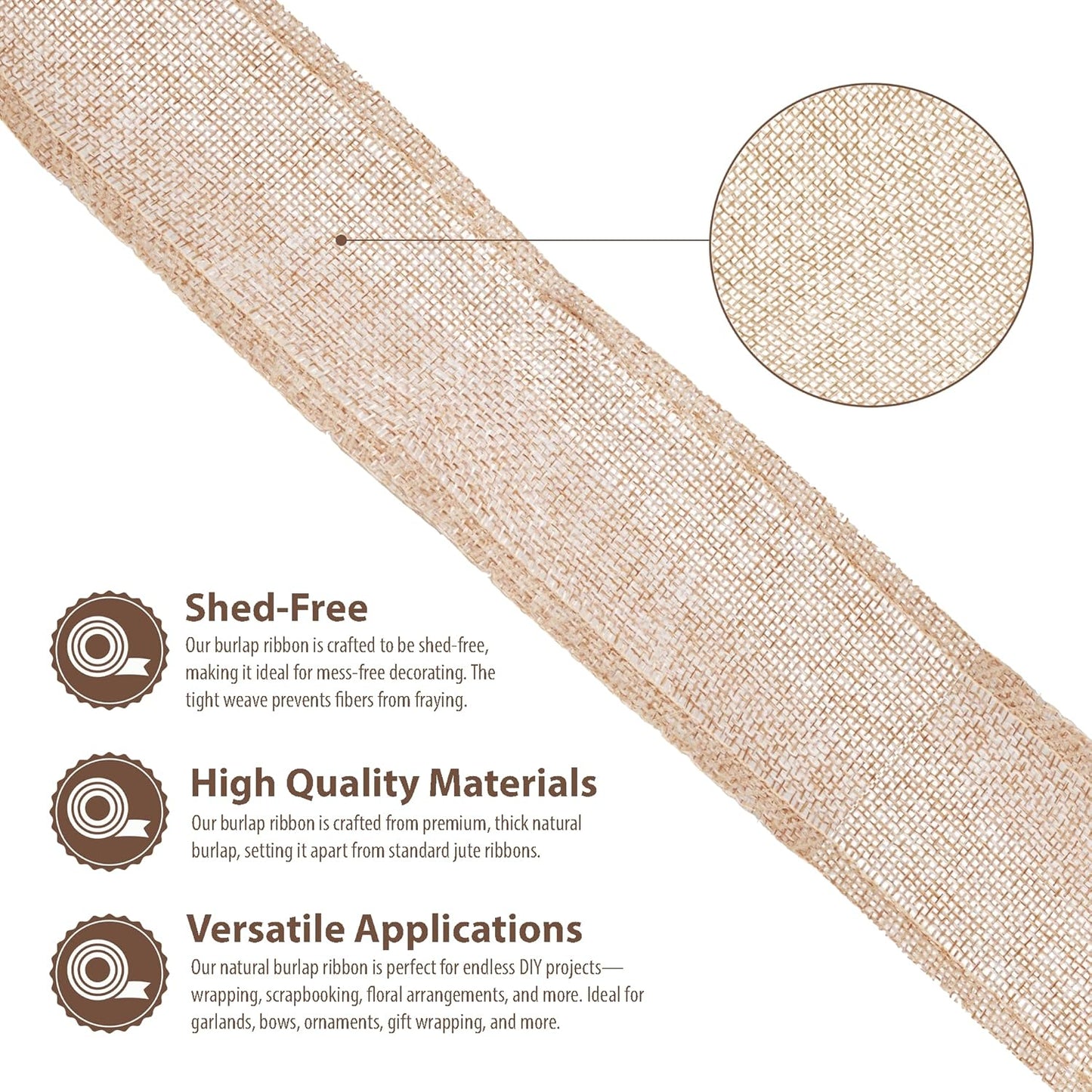 Mandala Crafts Natural Burlap Ribbon 2 Inches Wide Jute Ribbons for Crafts - 20 Yds Roll Rustic Burlap Wrap Trim Ribbons for Wreaths Bows Wedding Party Decoration