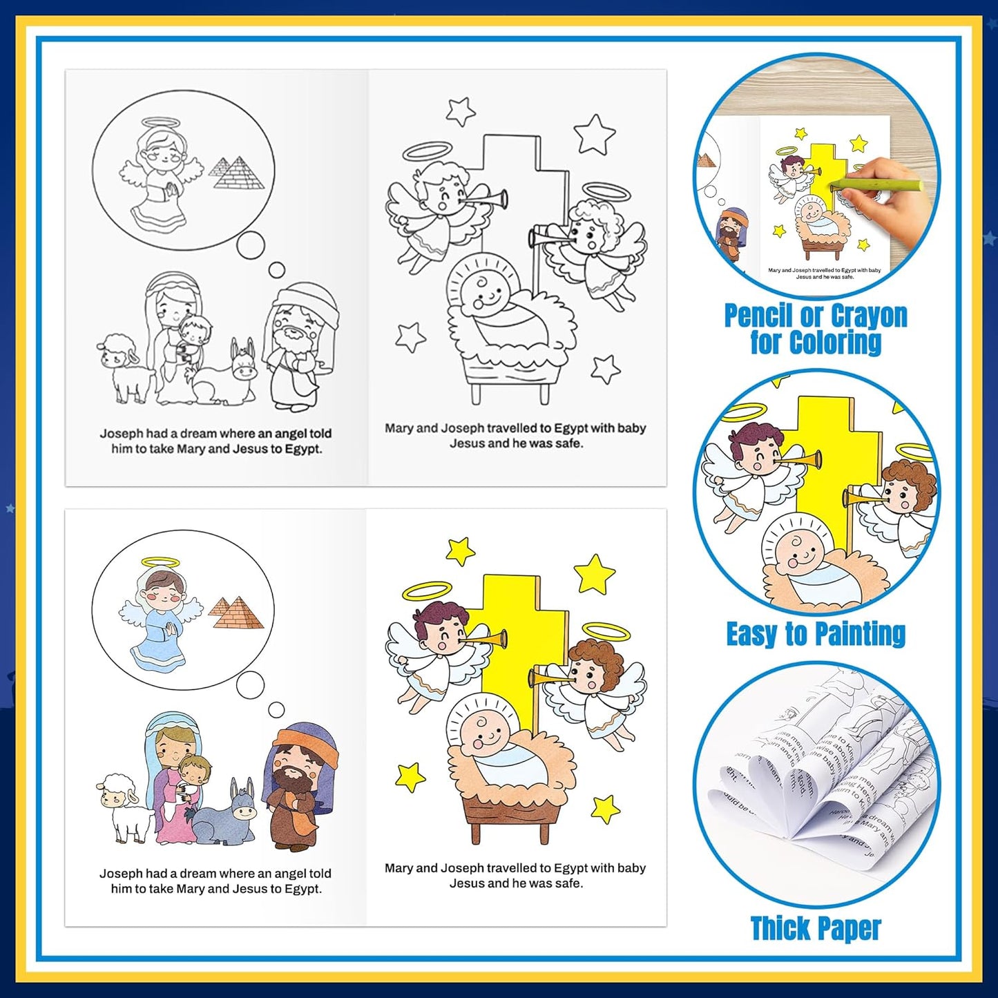 JAPBOR Christmas Nativity Coloring Books - 24PCS Mini Xmas Christian Story Color Book Bulk for Kids Party Favors, Religious Bible Small Colour Pages for School Classroom Church Drawing Painting Games
