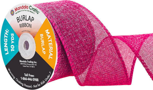 Mandala Crafts Hot Pink Burlap Ribbon 2.5 Inches Wide Jute Ribbons for Crafts - 20 Yds Roll Rustic Burlap Wrap Trim Ribbons for Wreaths Bows Wedding Party Decoration