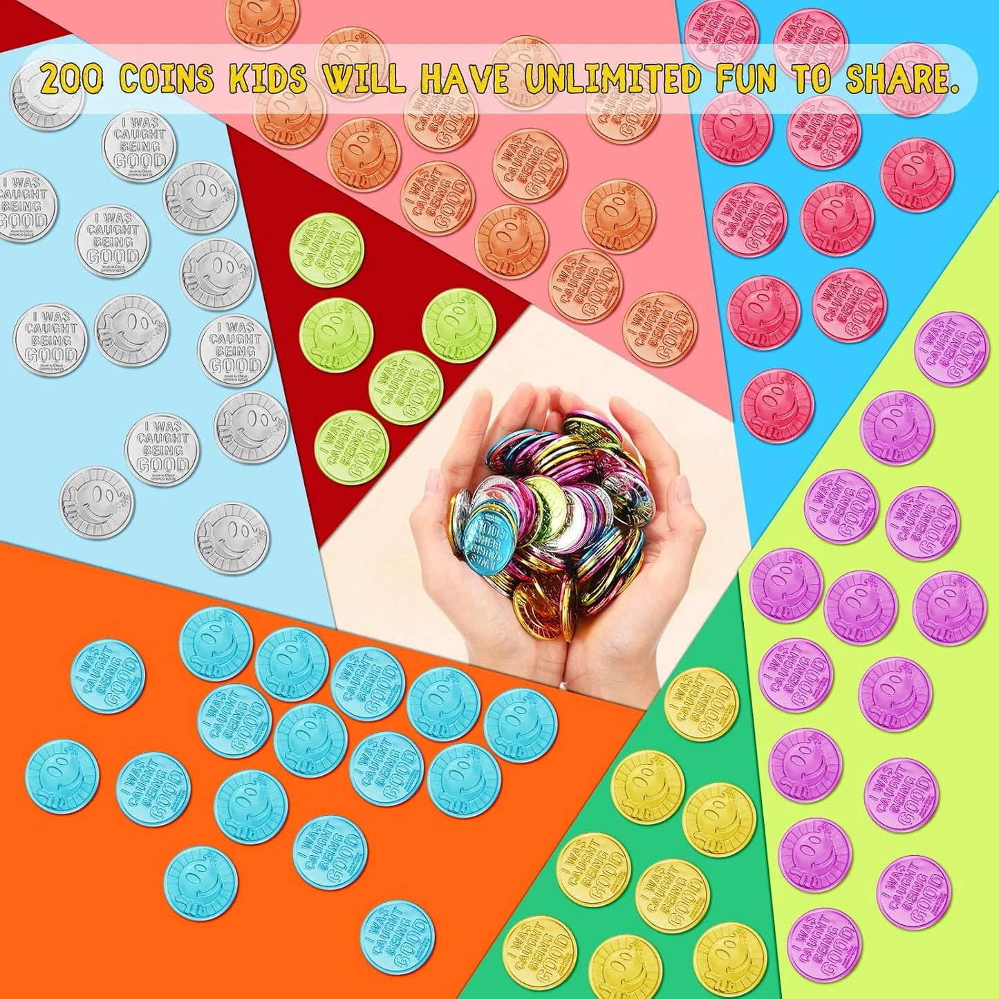 Jerify Caught Being Good Coins for Kids Behavior Tokens Plastic Reward Colored Pretend Coin Carnival Halloween Party Counting(200 Pcs,Smile Face)