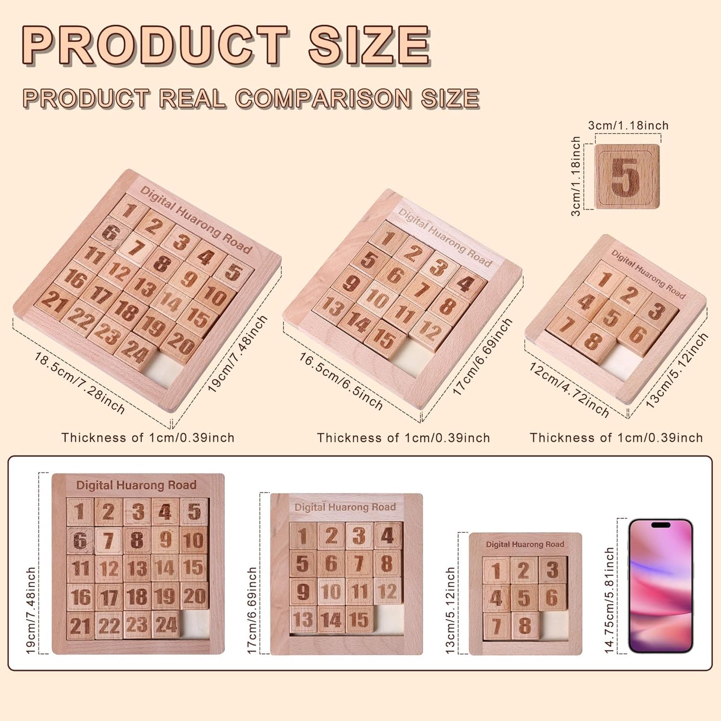 Wooden Number Sliding Puzzle，Brain Teasers Toy Tangram Slide Puzzle Game，Sequential Puzzles Board Game，Educational Toys for Kids and Adults（Number 1-24）