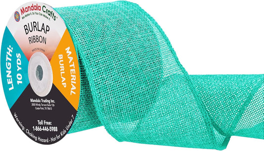 Mandala Crafts Turquoise Burlap Ribbon 3 Inches Wide Jute Ribbons for Crafts - 20 Yds Roll Rustic Burlap Wrap Trim Ribbons for Wreaths Bows Wedding Party Decoration