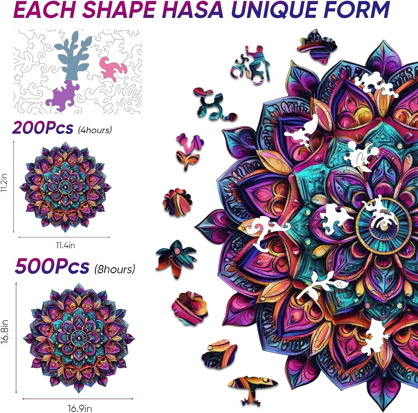 Wooden Jigsaw Puzzles, Mandela Wooden Puzzles for Adults 200 Pcs, 11.2'' x 11.4'' Luxurious Shaped Wood Puzzle, Beautiful Package, Best Gift for Adults and Kids, Family Game