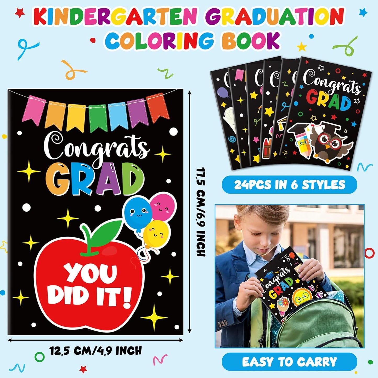 JAPBOR Kindergarten Graduation Coloring Book - 24PCS Mini Preschool Graduate Color Books Bulk for Party Favor, Congrats Grad Small Colour Page for Graduate Gifts Class School Drawing Painting Game
