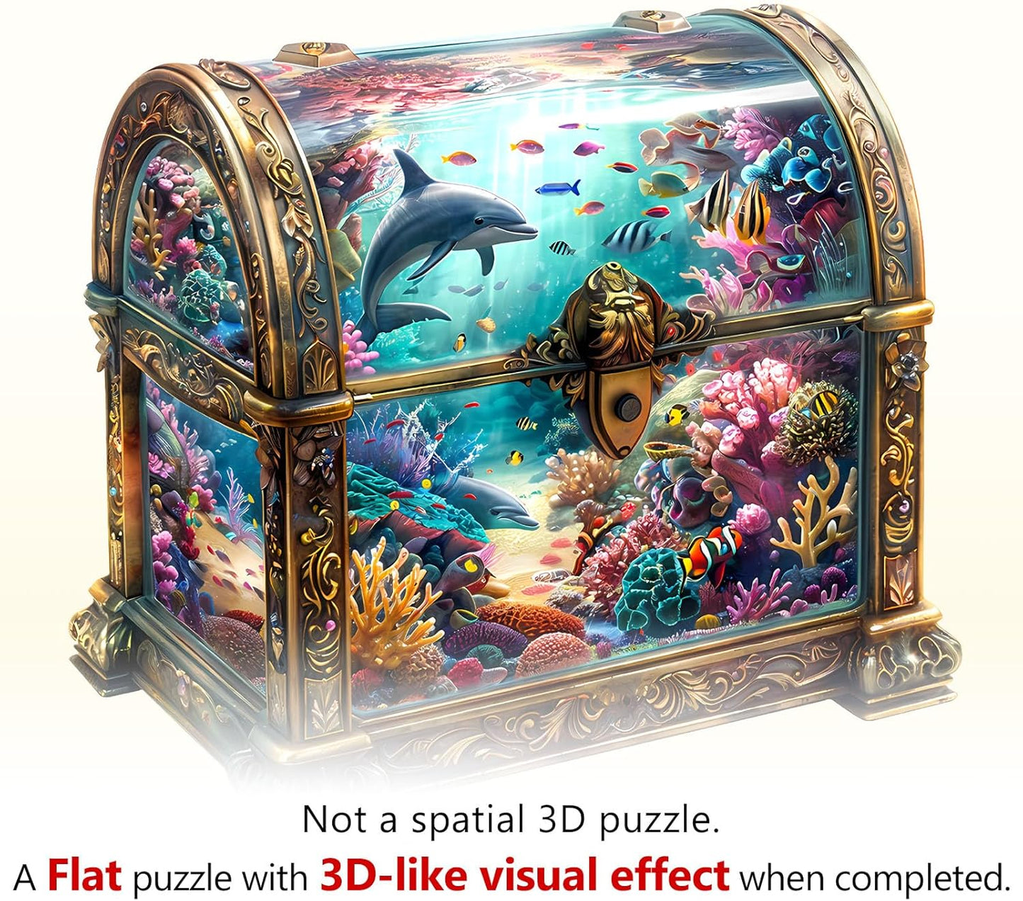 Wooden Puzzles for Adults, Treasure Chest Ocean Wooden Jigsaw Puzzle Unique Shape Animal Wood Puzzles Adult 3D Visual Effect, Birthday Gifts for Puzzle Lovers Family Games (S-8.5 * 8.1in-100pcs)