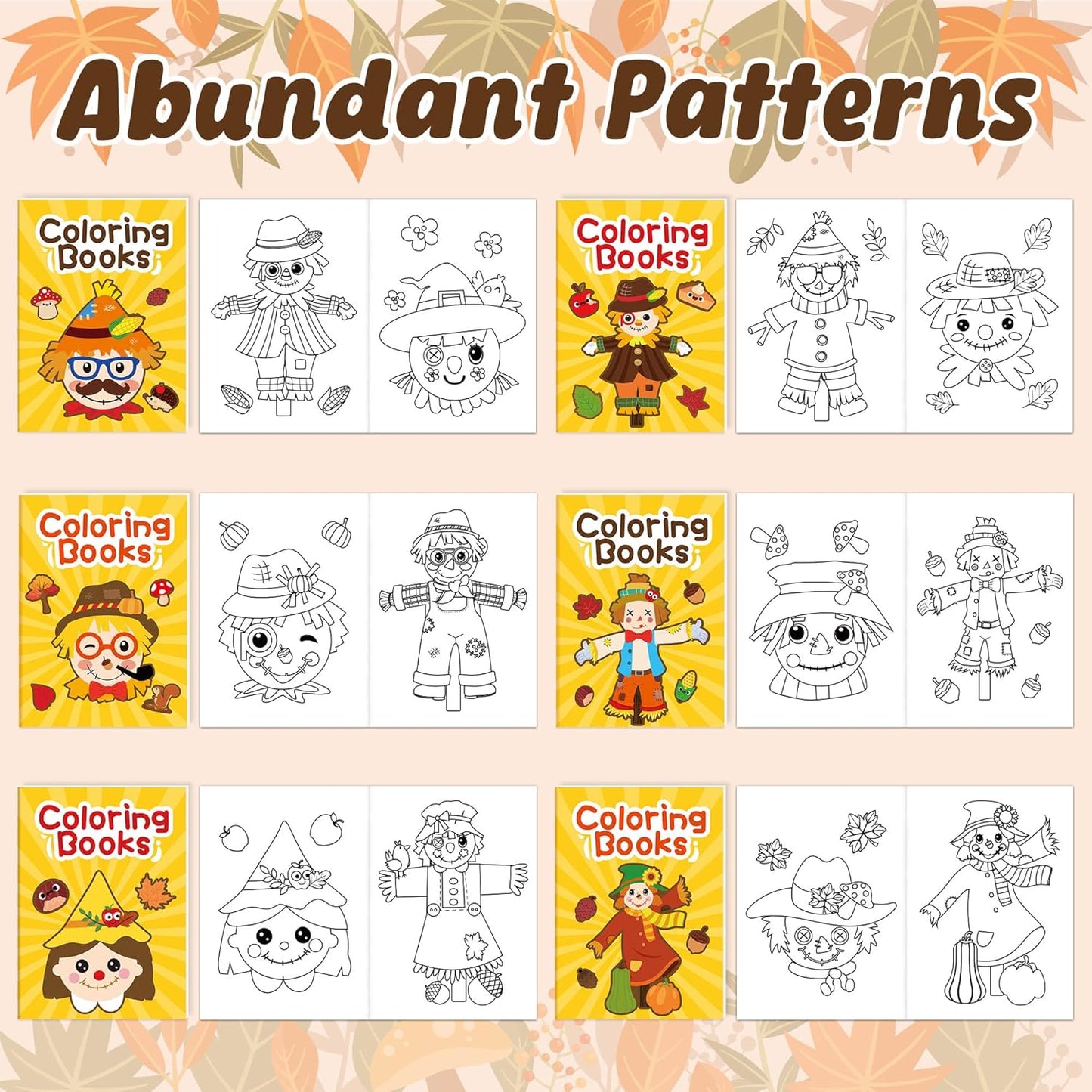 JAPBOR Fall Scarecrow Coloring Books - 24PCS Mini Autumn Scarecrows Color Book Bulk for Kids Party Favors, Thanksgiving Rustic Small Colouring Pages for Birthday Gifts Class Drawing Painting Game