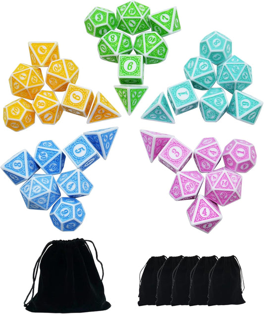 SmartDealsPro Retro Polyhedral Dice Sets with Pouches for D&D DND RPG MTG Dungeon and Dragons Table Board Roll Playing Games D4 D6 D8 D10 D% D12 D20