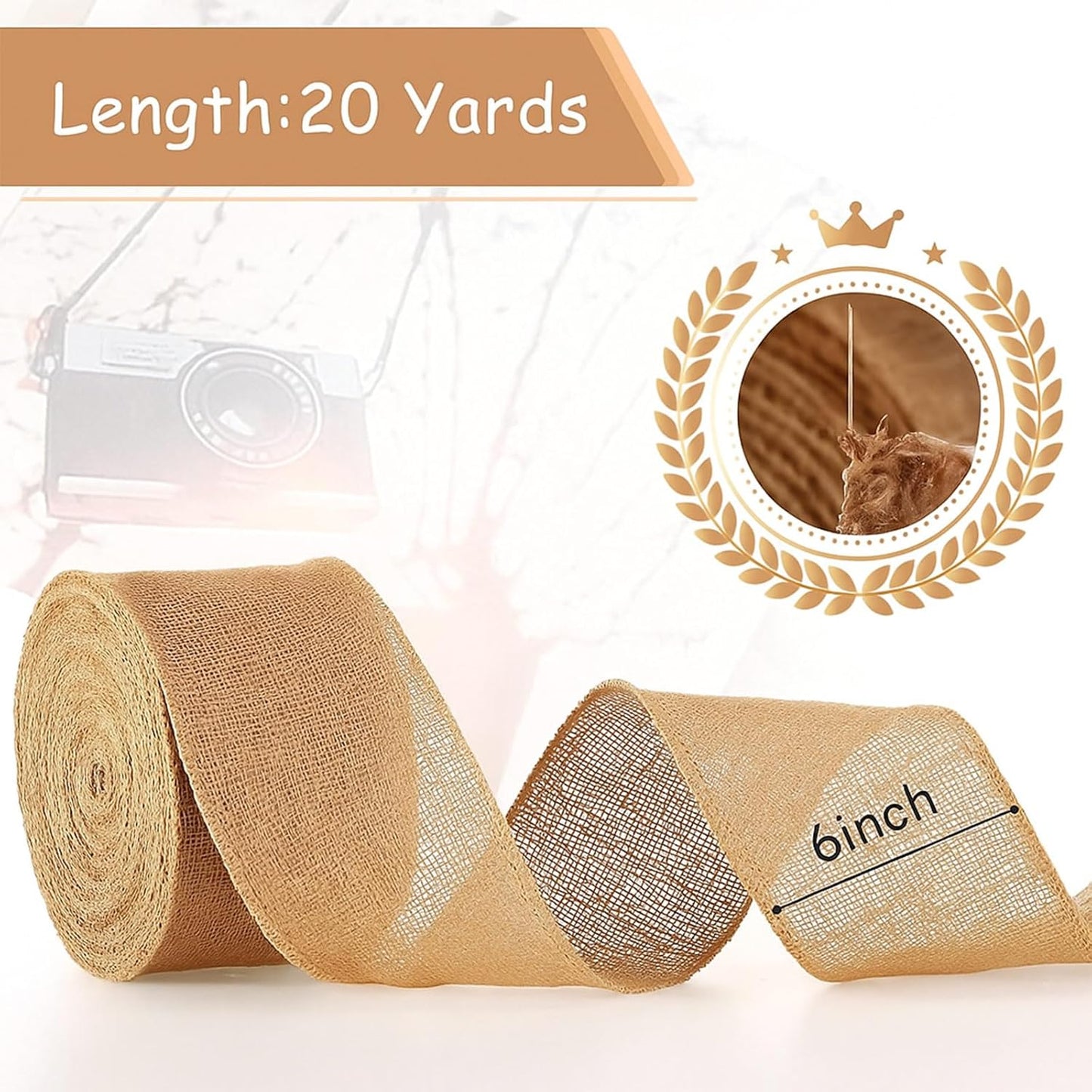 Chuangdi 20 Yard 6 Inches Burlap Ribbon Wide Jute Ribbon Natural Burlap Fabric Roll Wired Edge for Wreaths, Christmas Tree Decoration, Big Bow Crafts, Gift Wrapping, Wedding