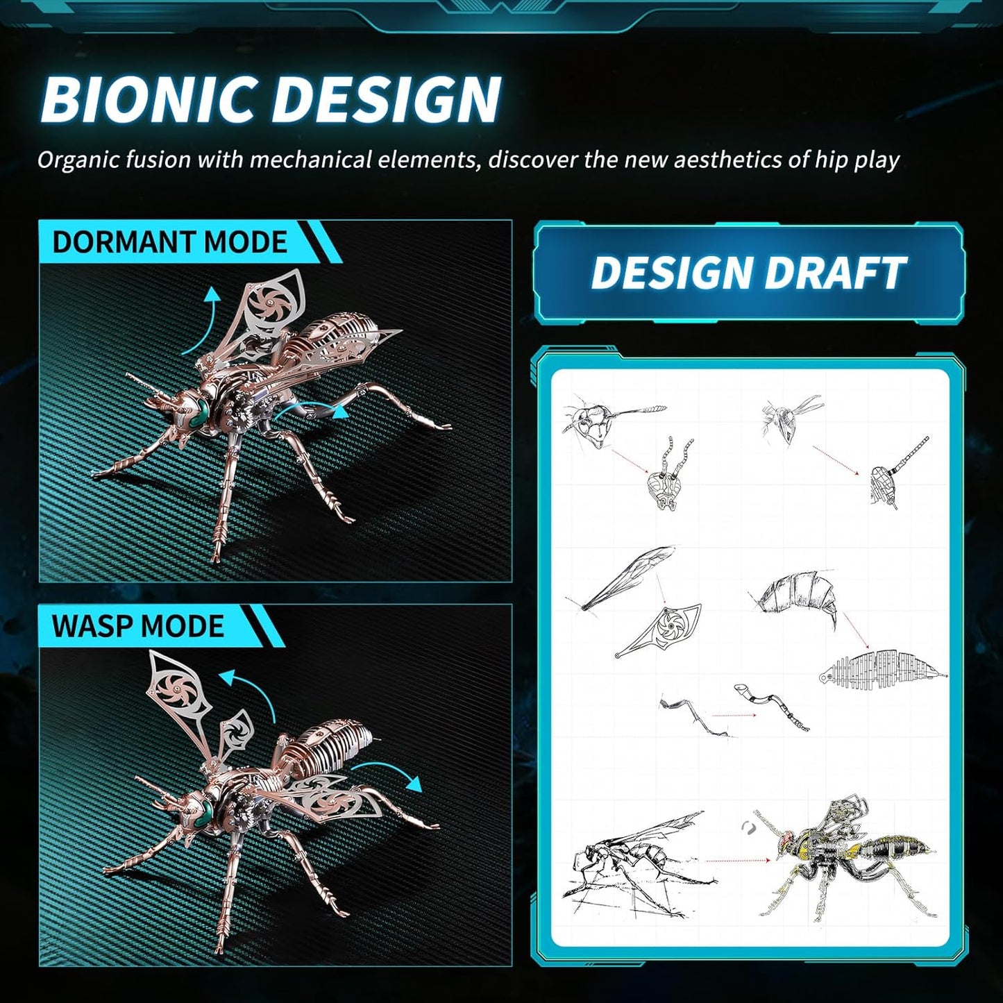 3D Puzzles for Adults, Metal Model Kit Wasp Mechanical Puzzle for Adults/Teens, DIY Creative Craft Gifts Kits Difficult Assembled 3D Puzzle for Family Time, Home Decor (Rosegold)