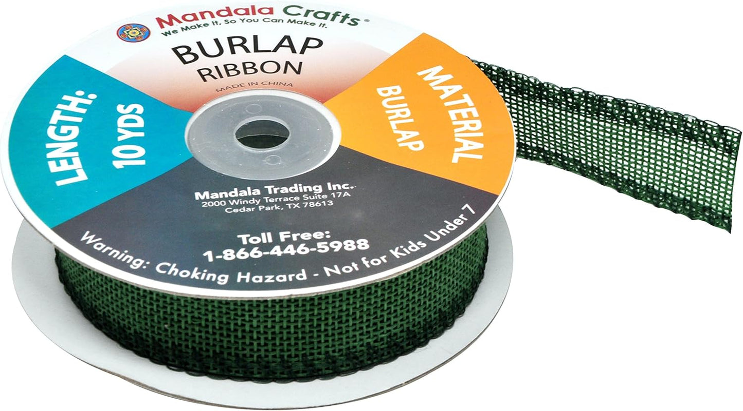 Mandala Crafts Green Burlap Ribbon 1 Inch Wide Jute Ribbons for Crafts - 20 Yds Roll Rustic Burlap Wrap Trim Ribbons for Wreaths Bows Wedding Party Decoration