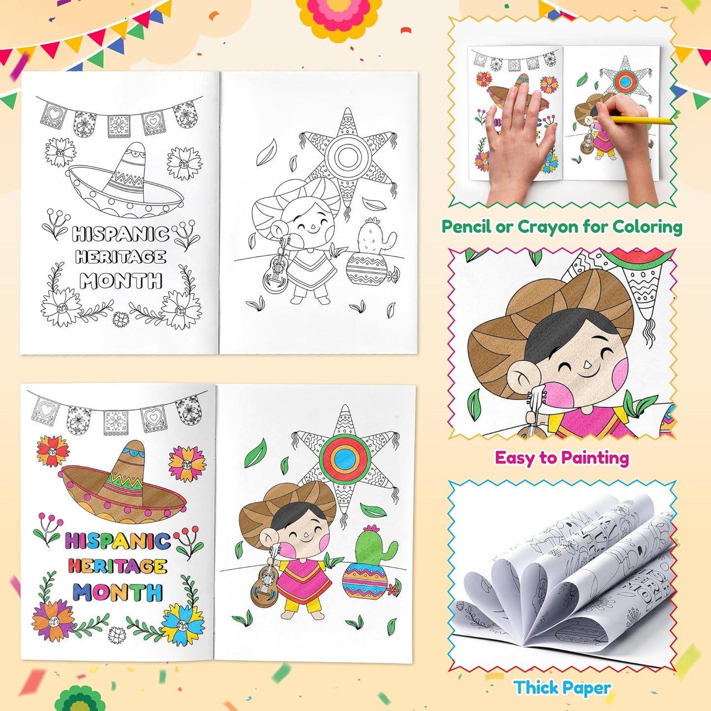 JAPBOR Hispanic Heritage Month Coloring Books - 24PCS Mini Hispanic Culture Color Book Bulk for Kid Party Favor, Latino American Small Colouring Pages for Birthday Gifts Class School Draw Paint Game
