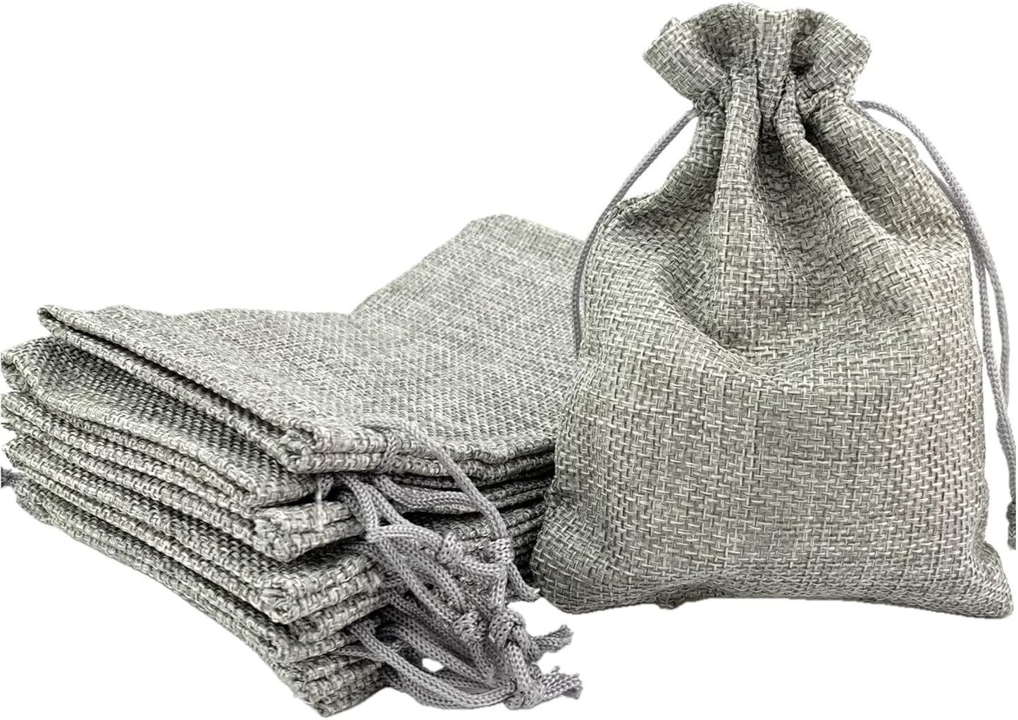 Palmhomee Pack of 25 Burlap Gift Bags with Drawstring Linen Jewelry Pouches Wedding Hessian Jute Bags for Birthday Jewelry and Treat Pouches Party Wedding Favors Gift Art and DIY Craft   (4x5.6 Inch, Gray)
