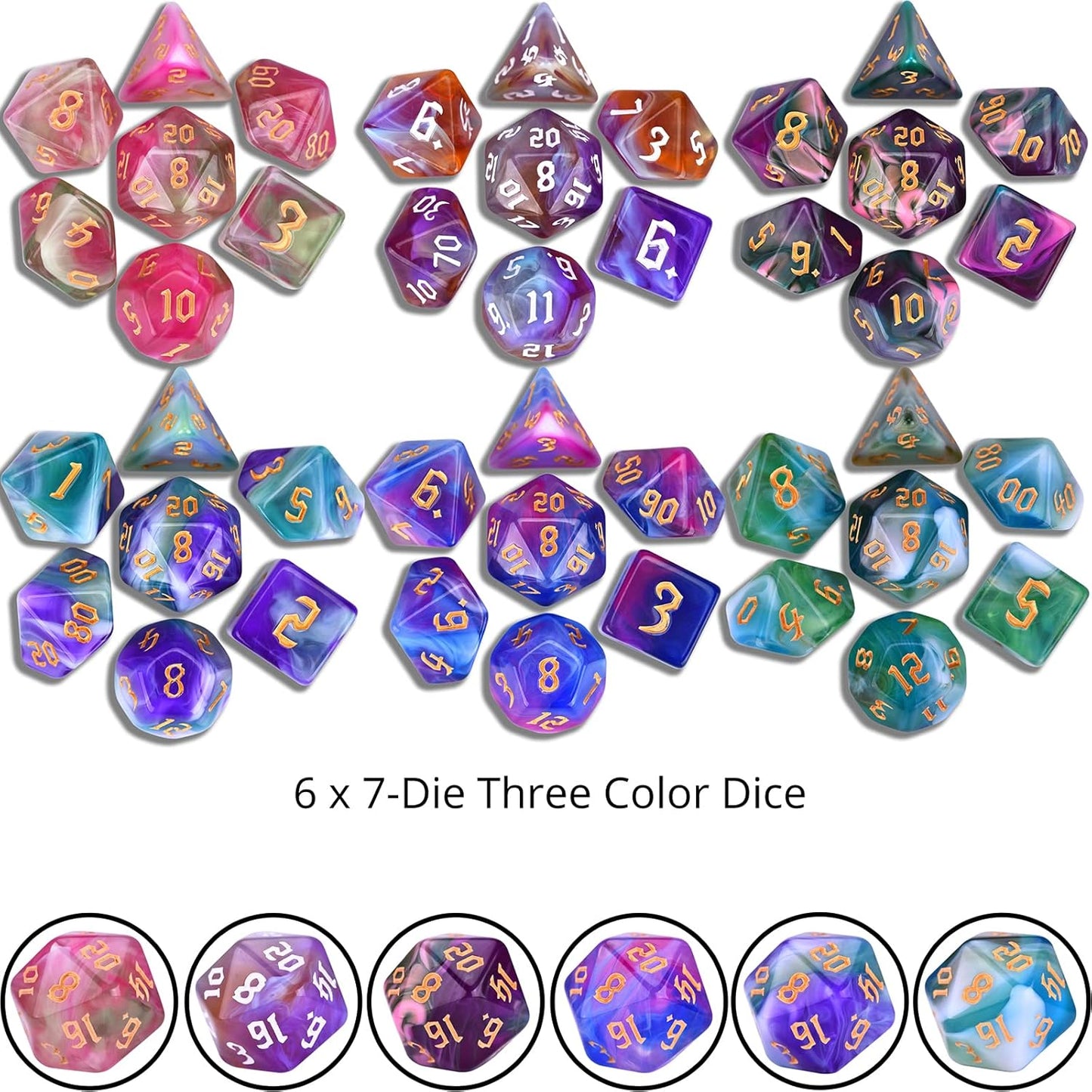 RPG Dice Sets 30 X 7-Die DND Polyhedral Dice (210pcs) with a Large Drawstring Bag for Dungeons and Dragons Tabletop Role Playing Games