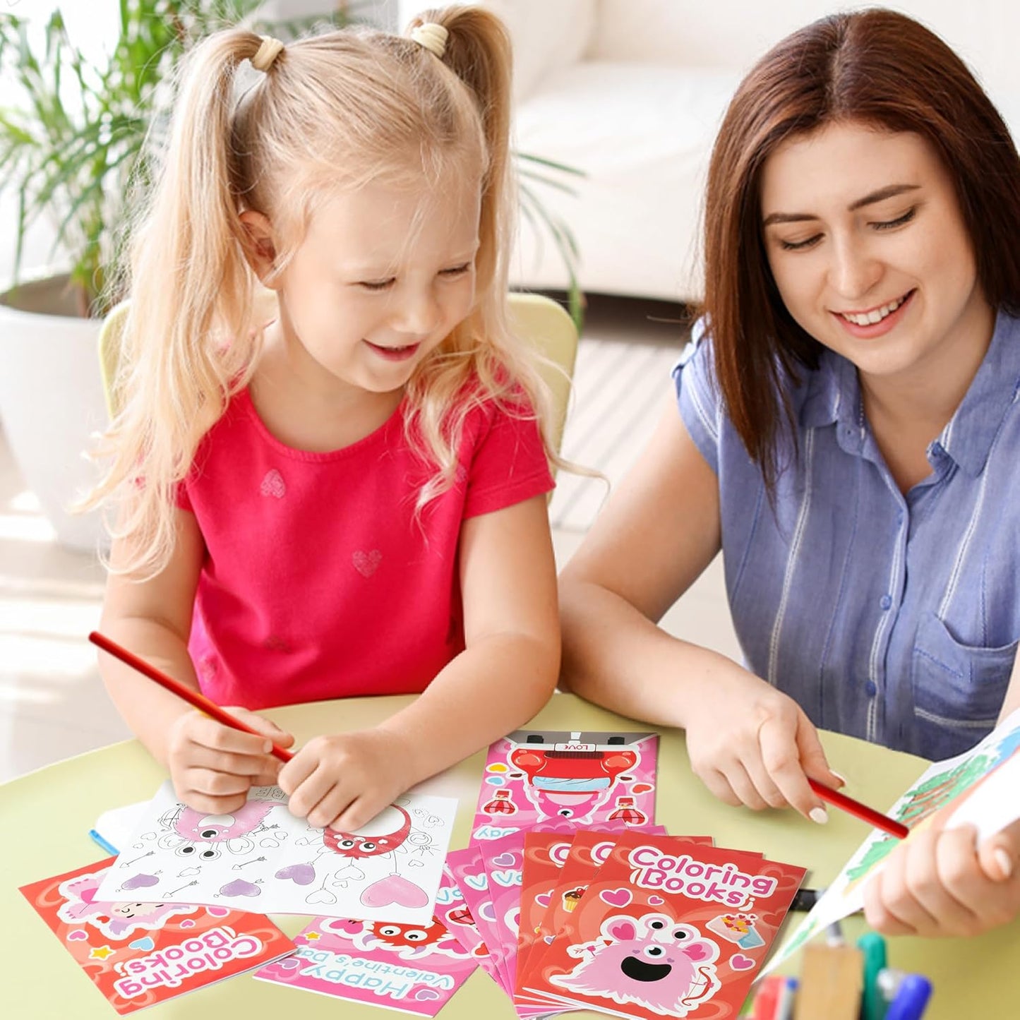 JAPBOR Valentine's Day Coloring Book - 24PCS Mini Valentine Monster Color Books Bulk for Party Favors, Sweet Romantic Themed Small Colouring Pages for Birthday Gifts Class Drawing Painting Game