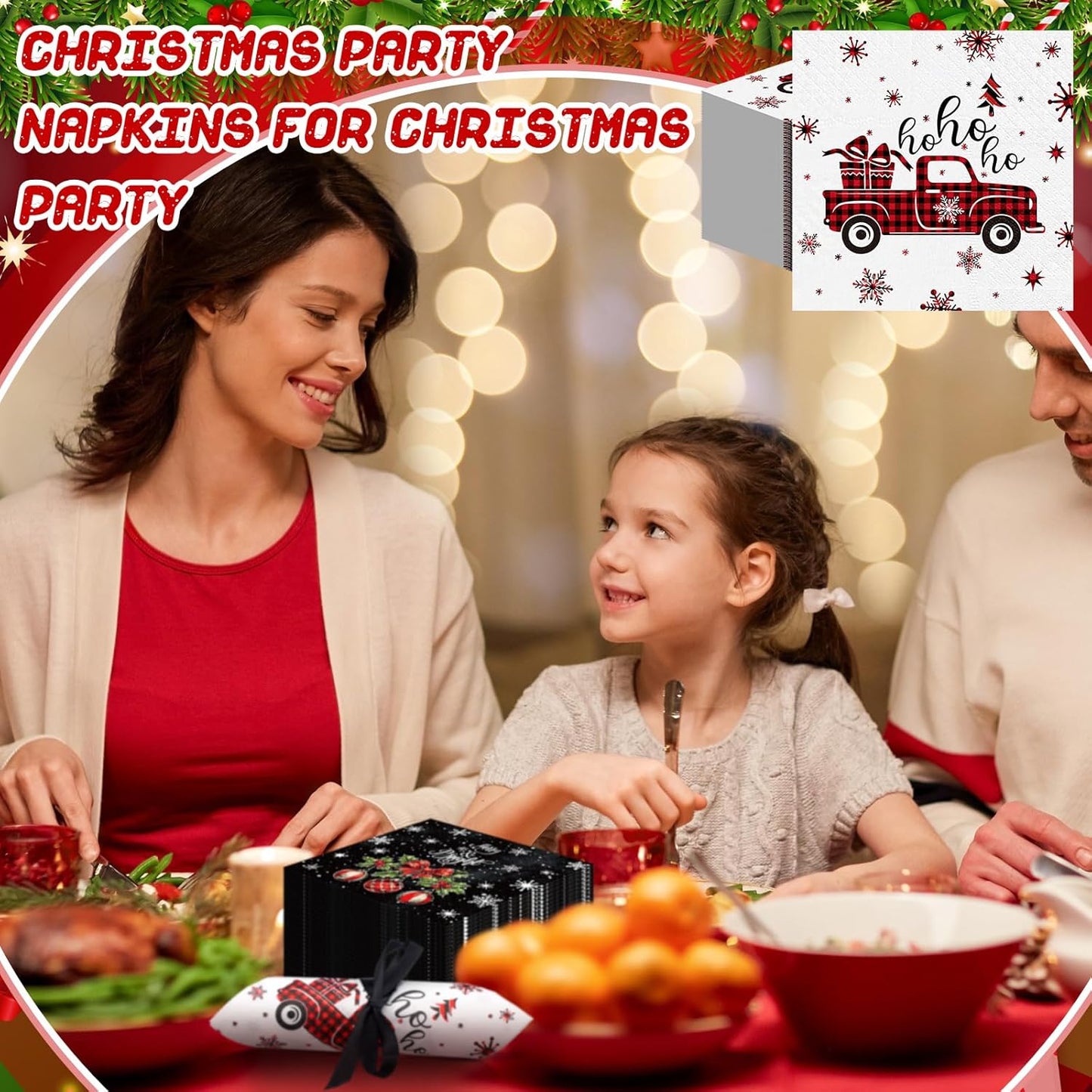 Janlaugh 200 Pcs Christmas Paper Napkins Disposable Snowman Cocktail Napkins Decoupage 2 Ply Snowflake Dinner Napkins Santa Beverage Napkins for Xmas Winter Table Decor(Black,Snowman)