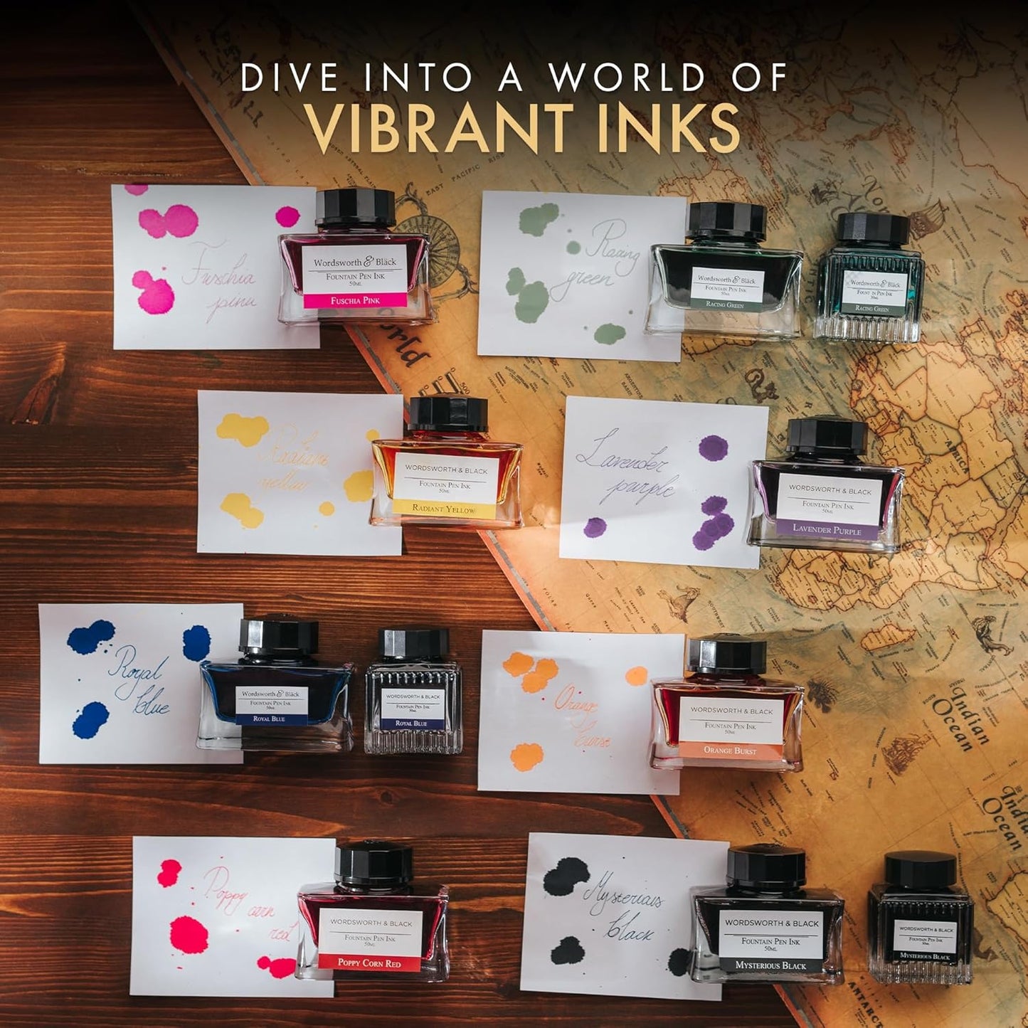 Wordsworth and Black Fountain Pen Ink Bottle (50 ml) Premium Luxury Edition, [Racing Green] Fountain Pens Bottled Ink; Classic Designed Bottle Smooth Flow 50 ml