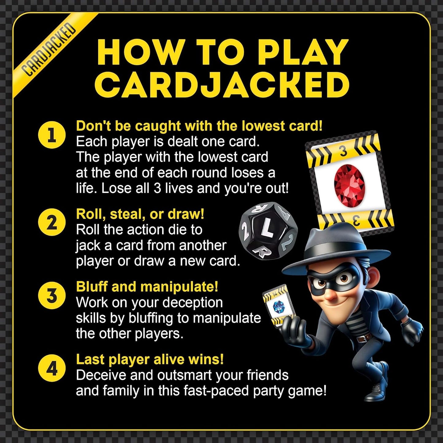 CARDJACKED Party Game – 4-10 Players, Ages 8+, 20+ Minutes – Family-Friendly Strategy for Kids, Teens & Adults for Game Night