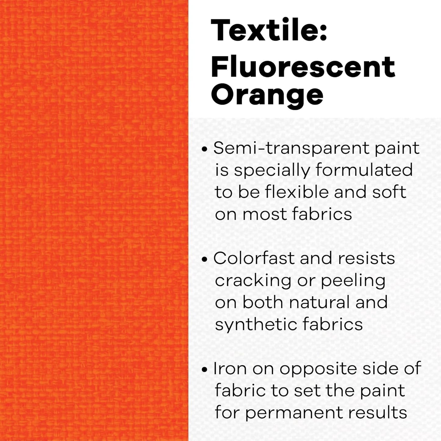 Jacquard Textile Color Fluorescent Orange - Permanent Fabric Paint for Clothes, Furniture Upholstery, Shoes or Tote Bags – Indoor & Outdoor Fabric Paint – 8 Oz Jar, Upholstery Fabric Paint
