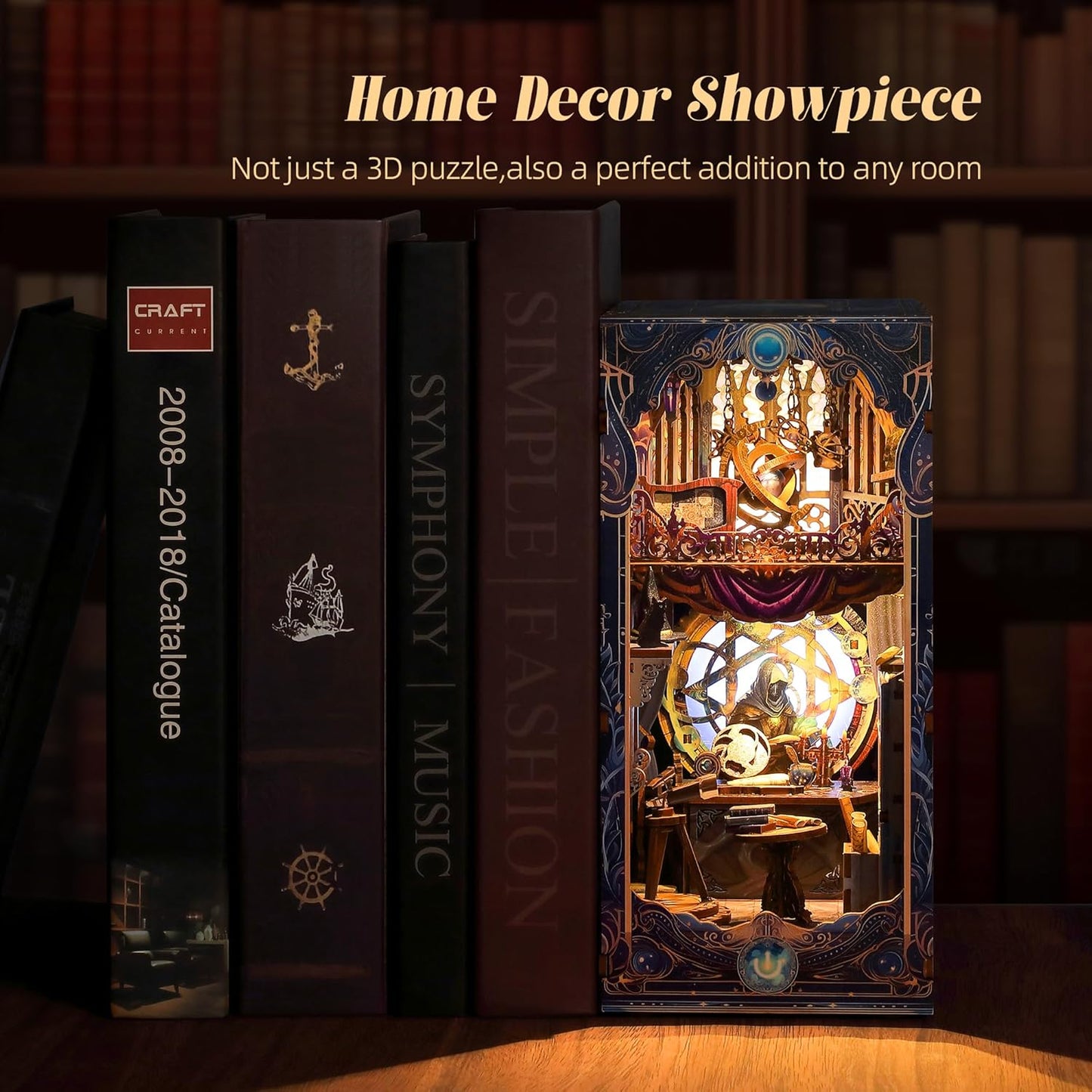 3D Wood Puzzle Book Nook Kit, Astrology Star Map Bookshelf Insert with LED Lights, DIY Celestial Miniature Bookend Décor for Display, Unique Craft Gift for Adults and Teens (Astrology)