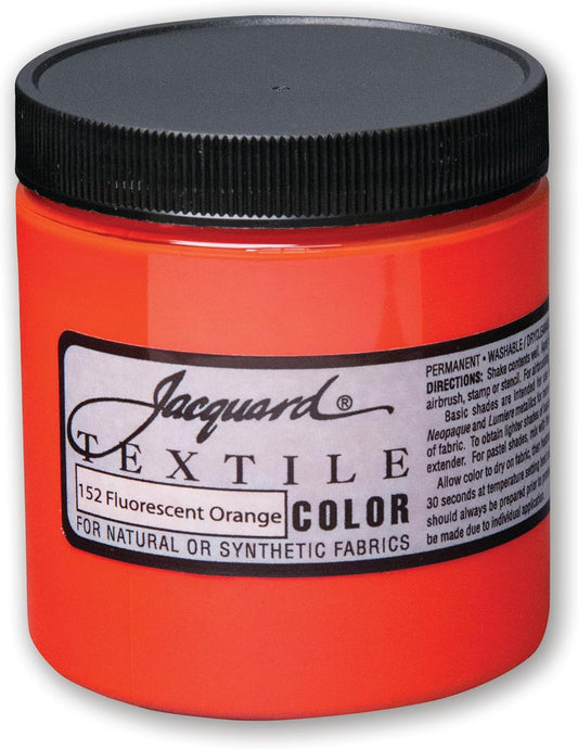 Jacquard Textile Color Fluorescent Orange - Permanent Fabric Paint for Clothes, Furniture Upholstery, Shoes or Tote Bags – Indoor & Outdoor Fabric Paint – 8 Oz Jar, Upholstery Fabric Paint
