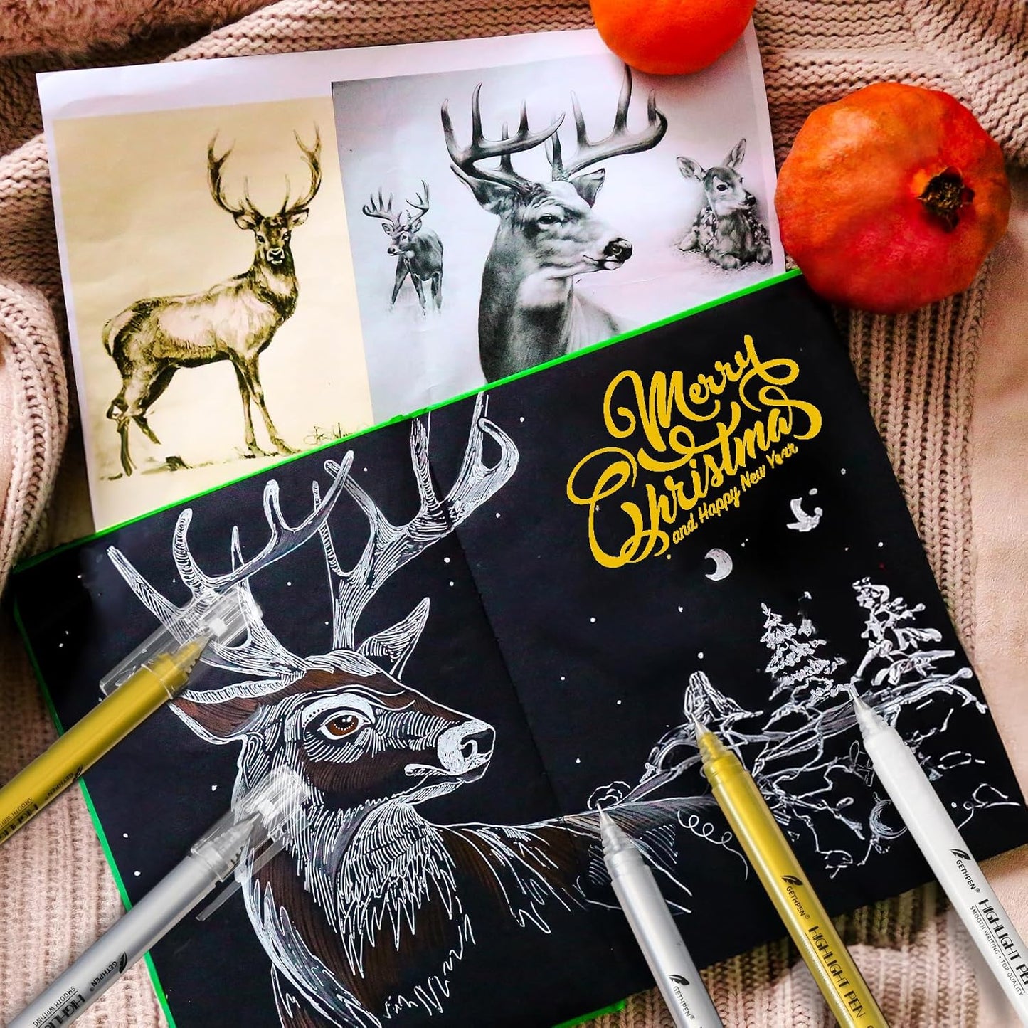 0.6mm Fine Point Silver Gel Pens, 3-Pack for Artists Drawing on Black Paper, Sketching, Adult Coloring Books & Modern Crafts