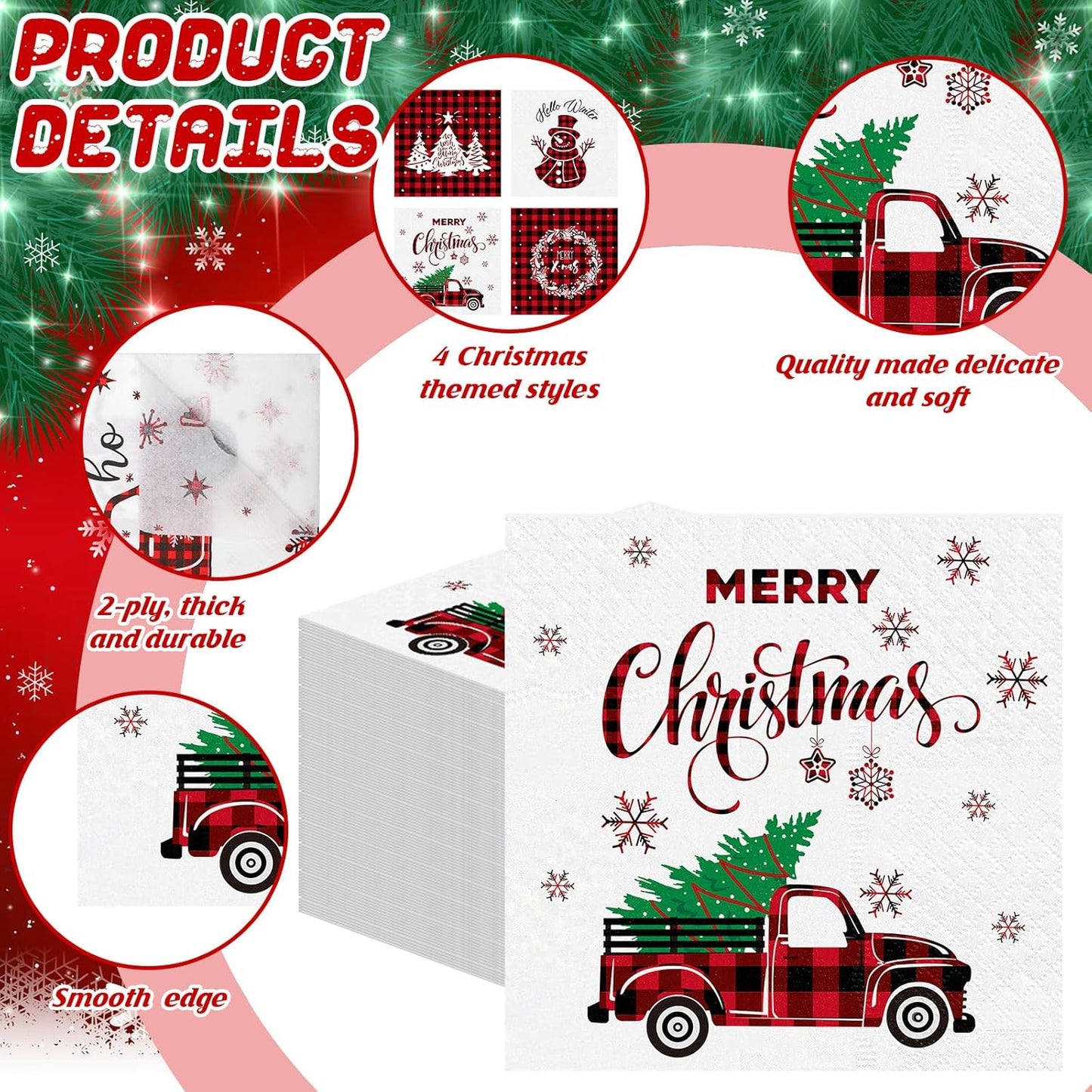 Janlaugh 200 Pcs Christmas Paper Cocktail Napkins Disposable 2 Ply Xmas Style Decoupage Beverage Napkins for Xmas Holiday Winter Dinner Table Decor