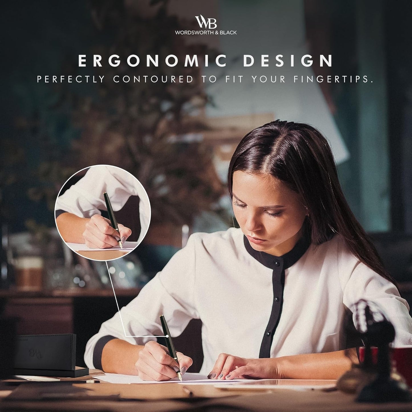 Wordsworth & Black Fountain Pen Set, 18K Gilded Extra Fine Nib, Includes 6 Pack Ink Cartridges, Ink Refill Converter & Gift Box, Chrome Finish, Calligraphy, [Silver Chrome], Perfect for Men & Women