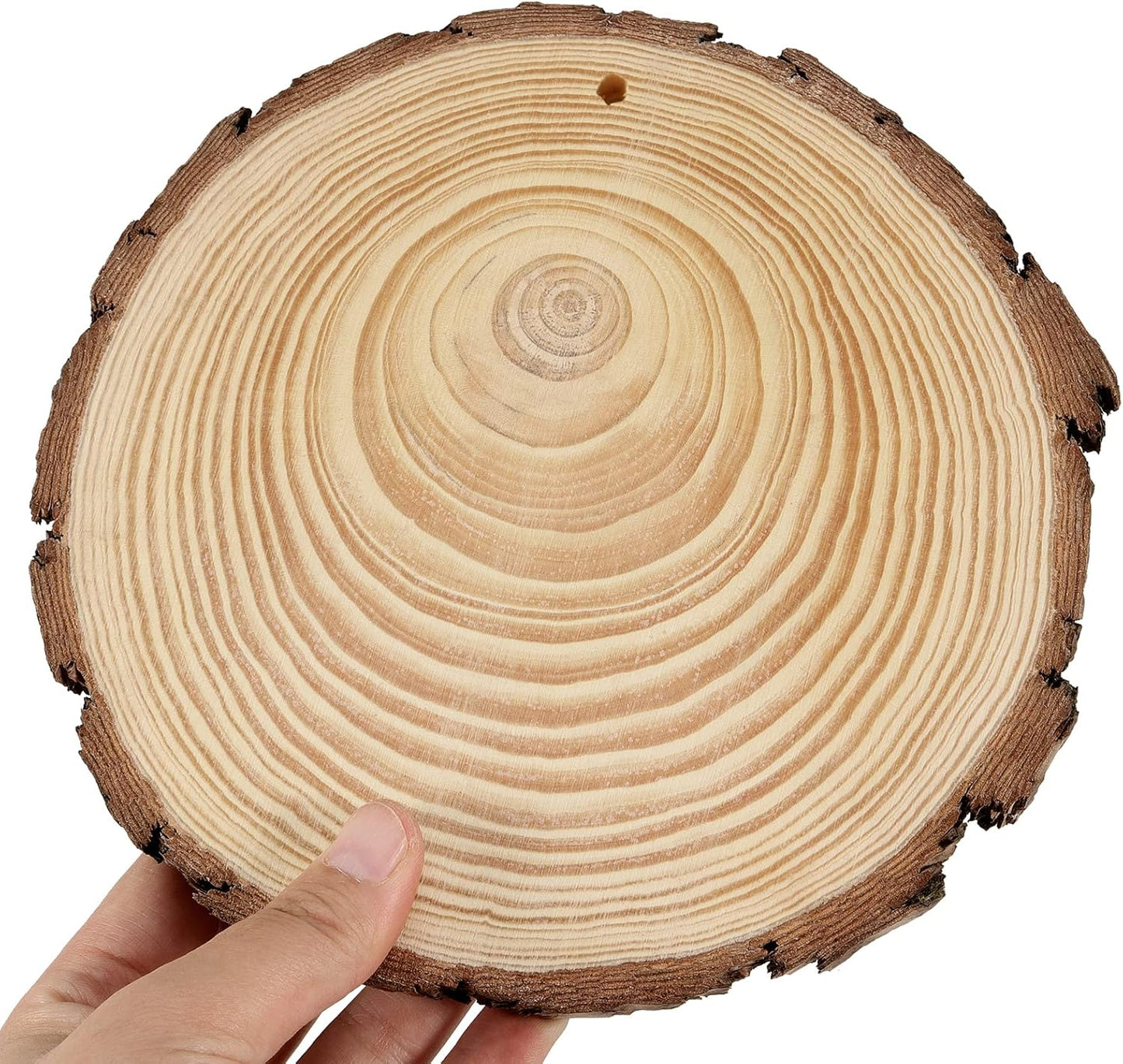 JEUIHAU 8 PCS 7-8 Inches Natural Wood Slices with Holes, Unfinished Predrilled Wooden Circles Tree Bark Slice, Blank Wooden Log Circles for DIY Crafts, Arts Wood Slices, Christmas Ornaments