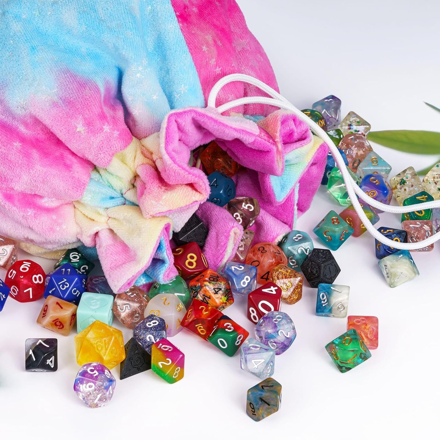 DND Dice Bags Large with Pockets Rainbow Storage Bag Star Pattern for D&D RPG Game - Capacity 200+ Dice
