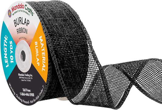 Mandala Crafts Black Burlap Ribbon 1.5 Inches Wide Jute Ribbons for Crafts - 20 Yds Roll Rustic Burlap Wrap Trim Ribbons for Wreaths Bows Wedding Party Decoration