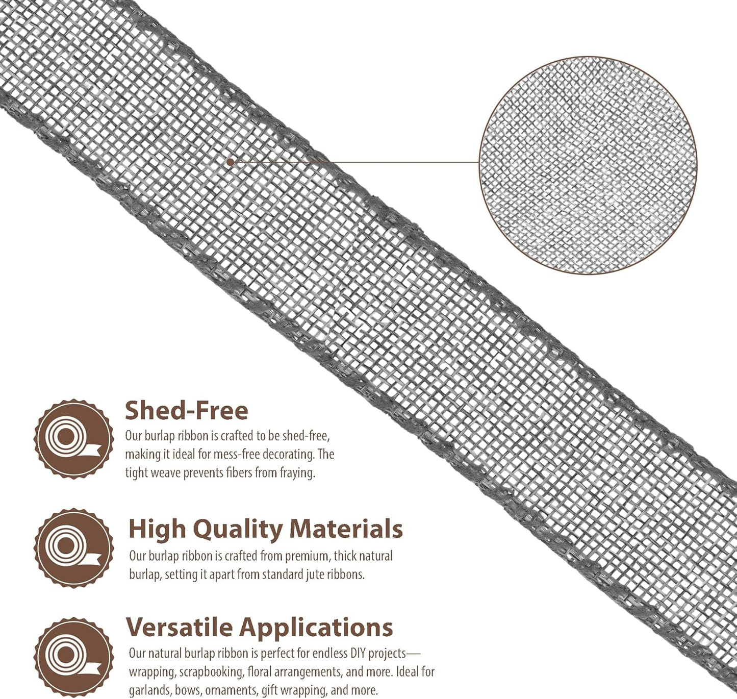 Mandala Crafts Gray Burlap Ribbon 1.5 Inches Wide Jute Ribbons for Crafts - 20 Yds Roll Rustic Burlap Wrap Trim Ribbons for Wreaths Bows Wedding Party Decoration