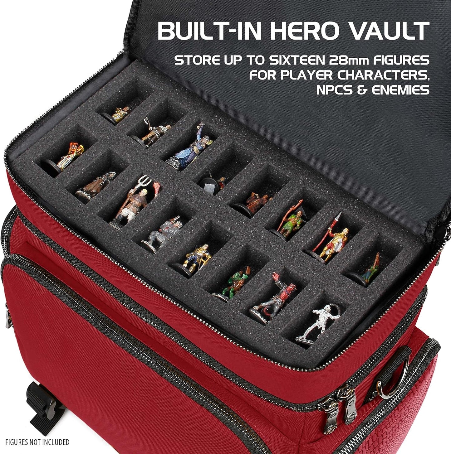 ENHANCE DND Bag - RPG Dungeons and Dragons Accessory Bag with Mini Storage, Mat Holder, Dice Pockets, Suitable for 4-8 Books, Red Dragon, Customizable