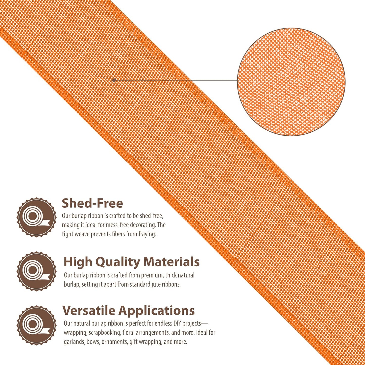 Mandala Crafts Orange Burlap Wired Ribbon 2.5 Inches Wide Jute Ribbons for Crafts - 10 Yds Roll Rustic Burlap Wrap Trim Ribbons for Wreaths Bows Party Decoration