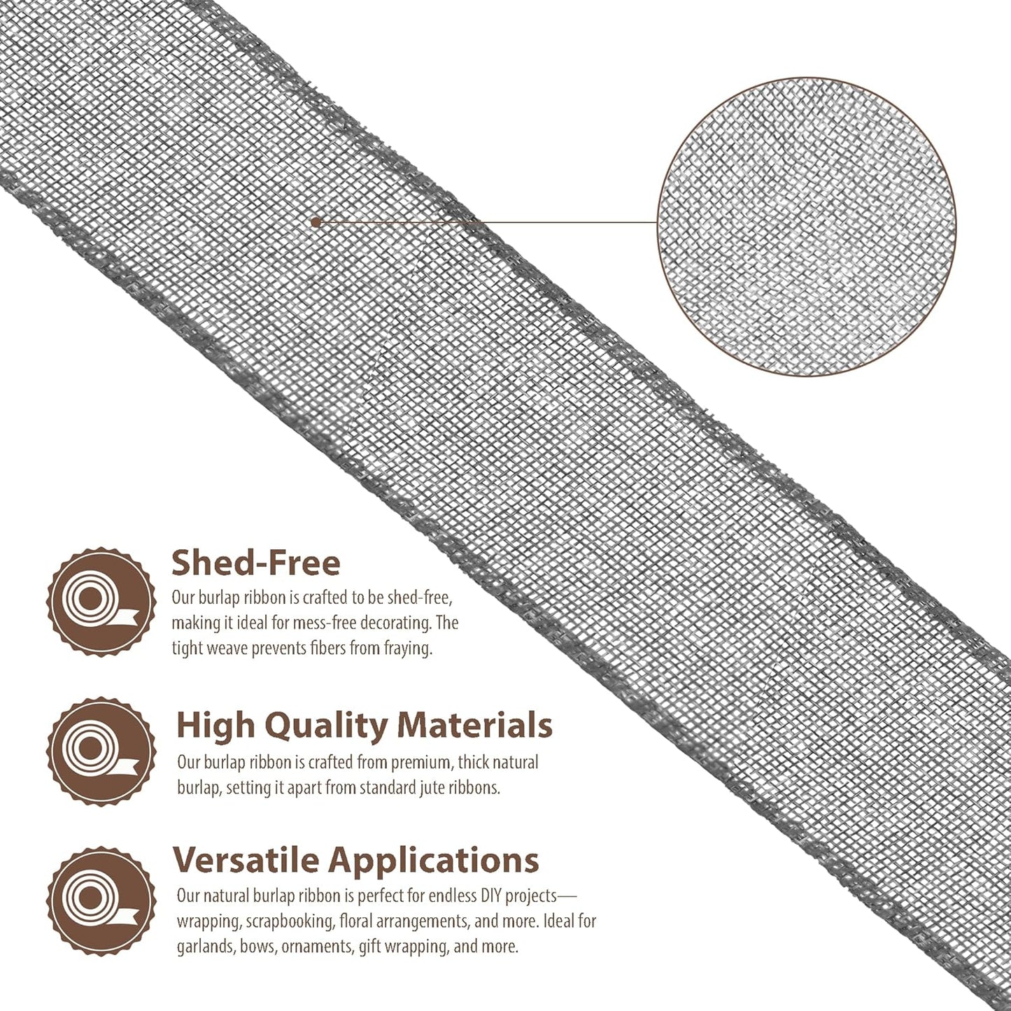 Mandala Crafts Gray Burlap Ribbon 2 Inches Wide Jute Ribbons for Crafts - 20 Yds Roll Rustic Burlap Wrap Trim Ribbons for Wreaths Bows Wedding Party Decoration