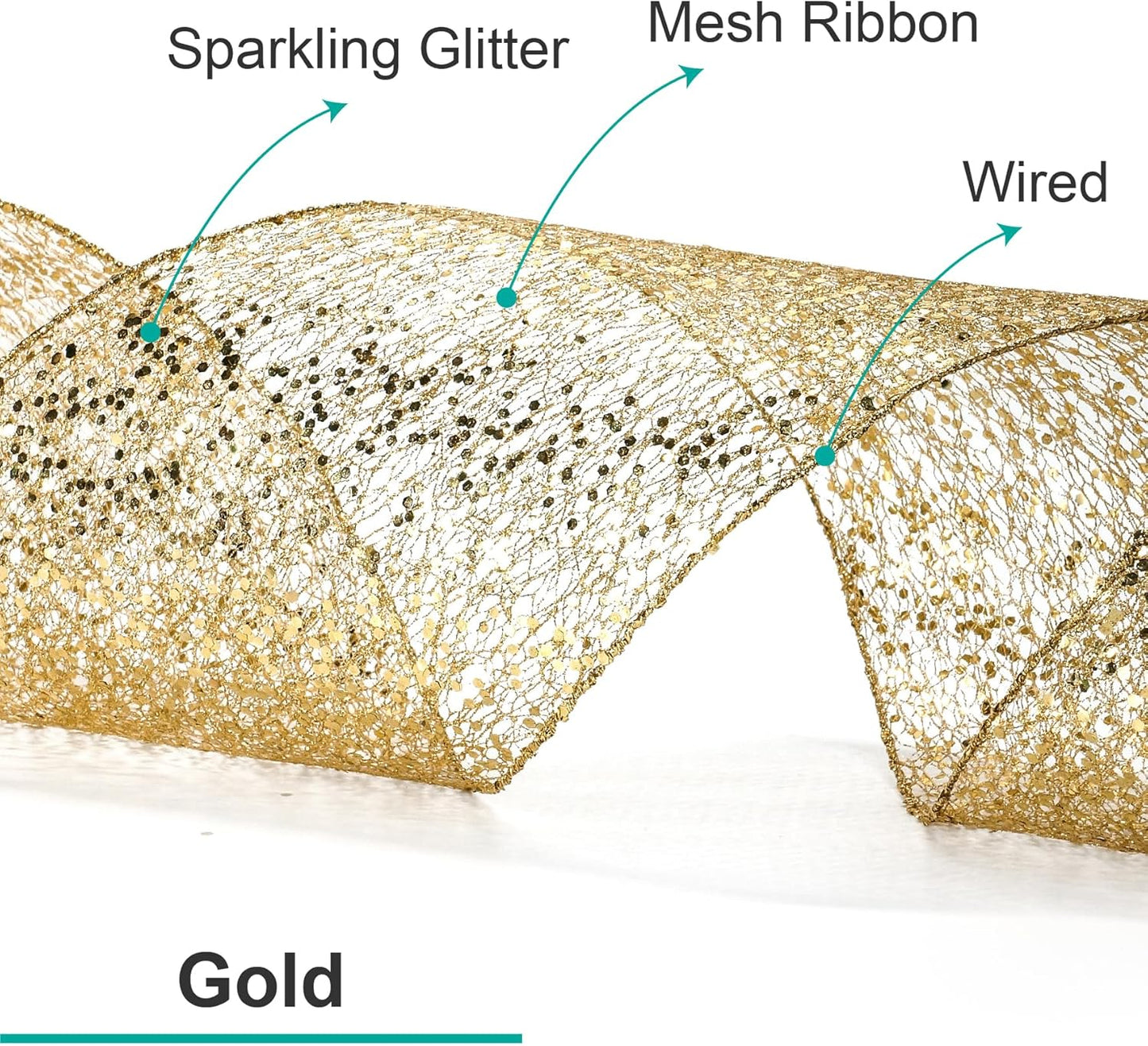CT CRAFT LLC Sparkling Glitter Mesh Wired Ribbon 6" x 10 Yards Gold for Christmas Home Decor Bow Gift Wrapping DIY Crafts Wreath